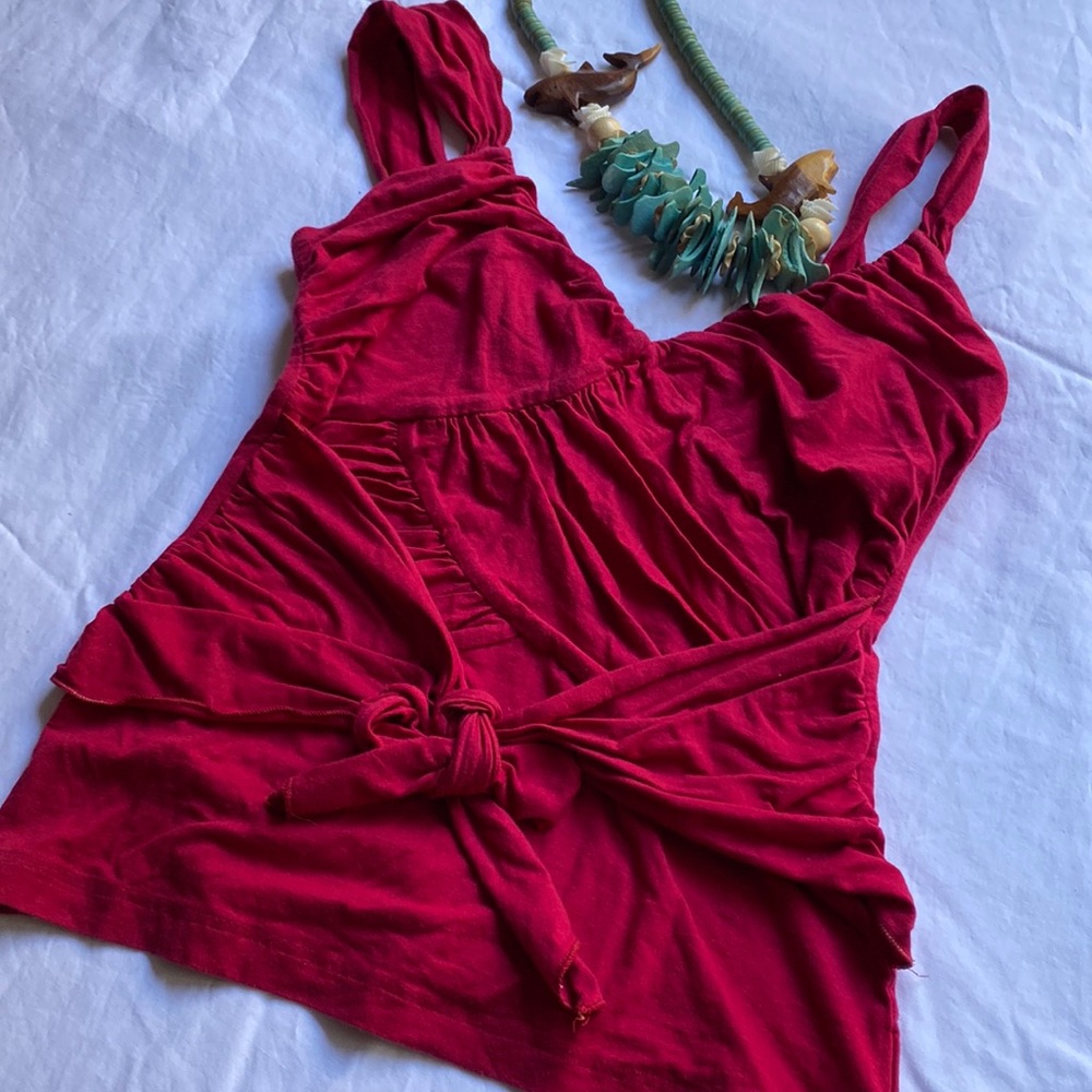 Bebe red tie front top